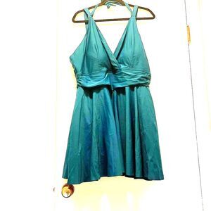 Bloomchic Solid Ruffle Hem Empire Waist Halter Neck Swim Dress - 18-20